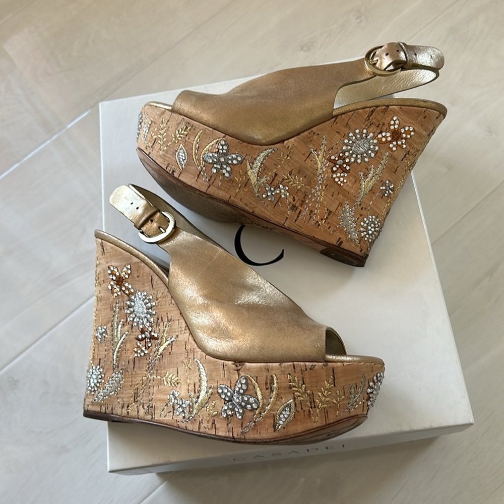 Casadei gold wedge with rhinestones size 39 - Picture 2 of 7